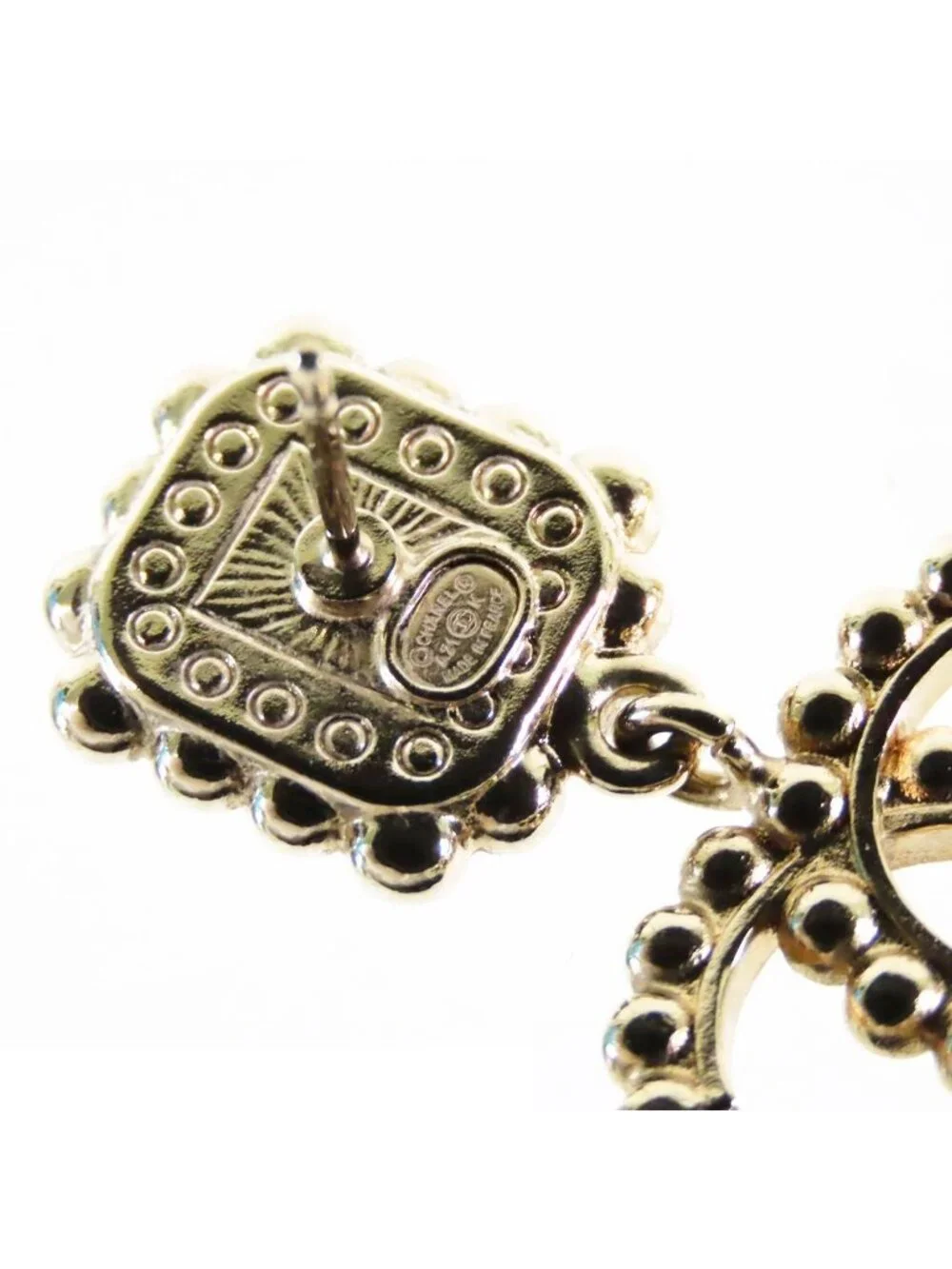Chanel Drop Earrings Gold Metal Rhinestone CC Logo
